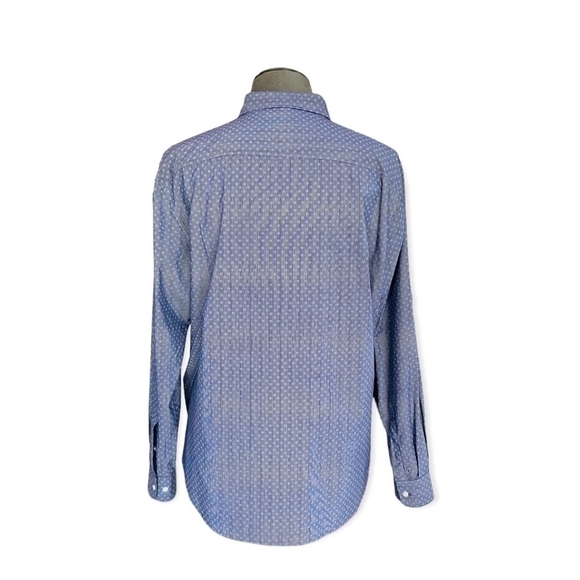 PERRY ELLIS Men's Blue Geo Print Button Front Long Sleeve Shirt Cotton Shirt - Picture 3 of 5